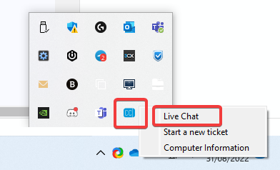 The blue Coffee Cup 'CC' support icon shown in the Windows system tray