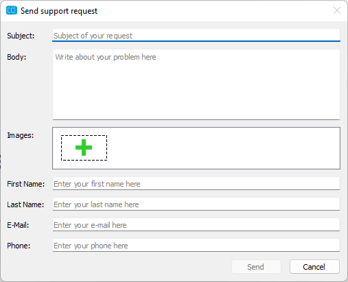 Creating a support ticket from the Coffee Cup system tray icon